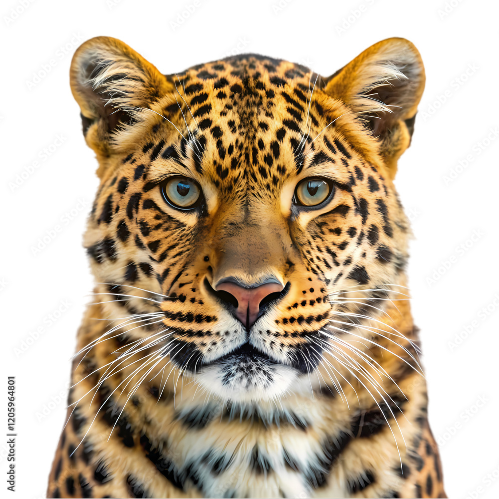 Fototapeta premium Majestic Amur Leopard: Wild Beauty on Pristine White, Isolated, Perfect for Design Projects and 