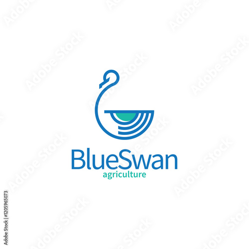 Blue swan vector logo template. Vector illustration.