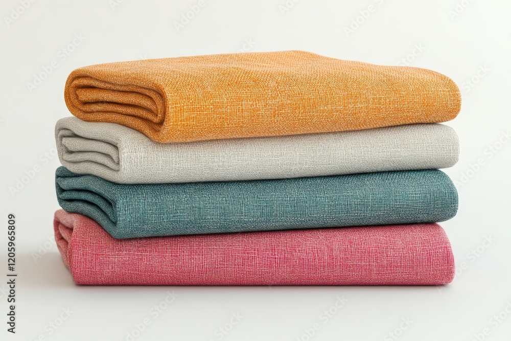 Soft Fabrics Neatly Folded on Plain Background Soft Fabrics Neatly Folded on Plain Background