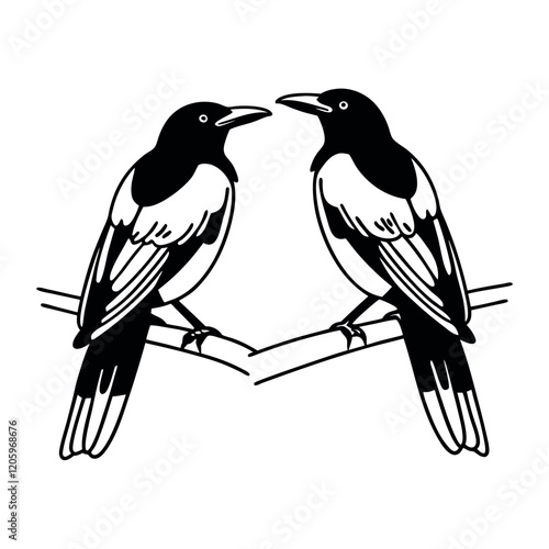 Magpies bird on a branch. Cute Magpie birds Design. photo