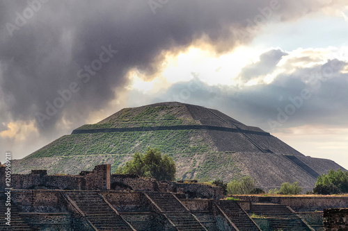 Pyramid of the Sun. Teotihuacan. Mexico. View from the Pyramid of the Moon. photo