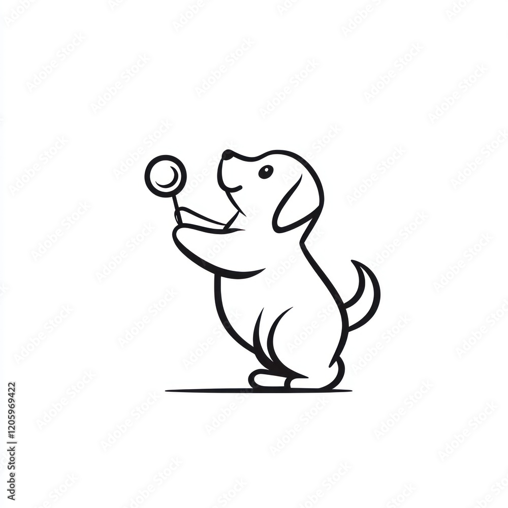 Puppy playing with ball, white background, pet illustration, children's book Puppy playing with ball, white background, pet illustration, children's book