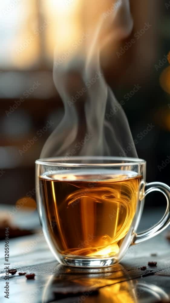 Steaming Cup of Tea on a Cozy Christmas Evening Steaming Cup of Tea on a Cozy Christmas Evening