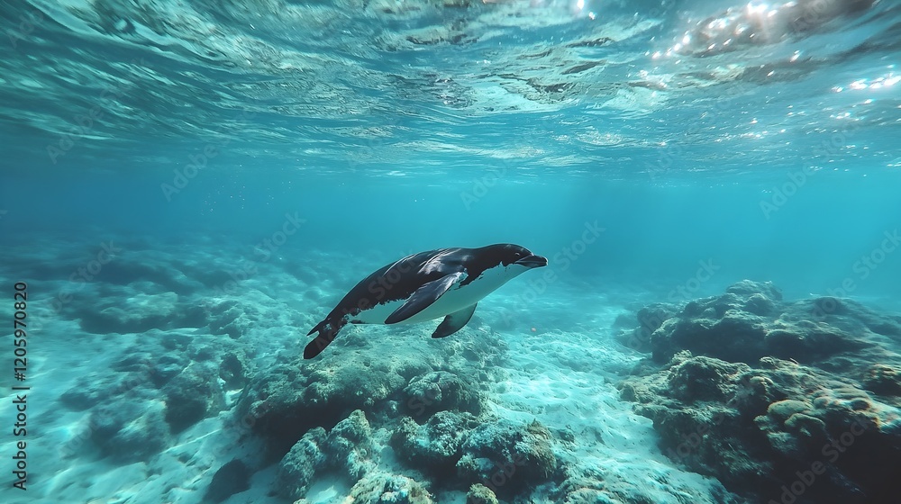 Stunning Underwater Penguin Scene Aquatic Wildlife Ocean Photography Breathtaking Nature Image Beautiful Penguin Swimming Underwater Tranquil Serene Peaceful   
