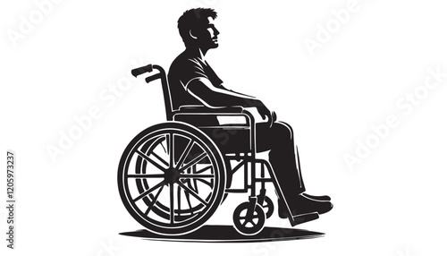 Disabled man wheelchair vector illustration black and white design