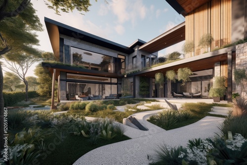 Wallpaper Mural Modern House With Lush Landscaping And Expansive Views Torontodigital.ca