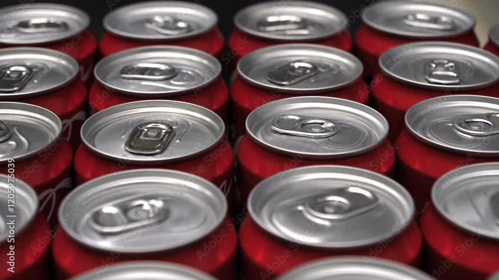 Aluminum beverage cans at a manufacturing facility. The variety of metal cans highlights the intricate details of the manufacturing process. Warehouse with carbonated beverage cans Aluminum beverage cans at a manufacturing facility. The variety of metal cans highlights the intricate details of the manufacturing process. Warehouse with carbonated beverage cans