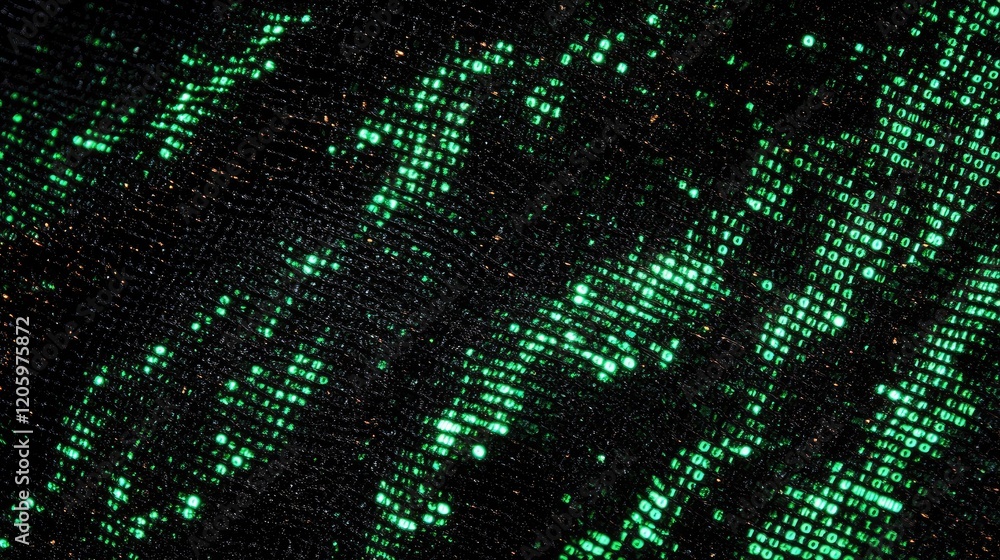 Green Binary Code on Dark Textured Fabric Green Binary Code on Dark Textured Fabric