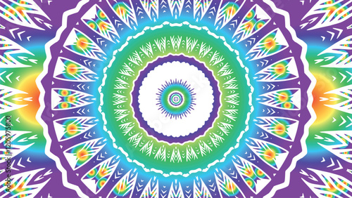 Caleidoscope of beautiful symmetrical flowers colorful gradient. Floral background line art traditional batik ornament dayak design template element. Suitable for fabric, clothing and wallpaper.