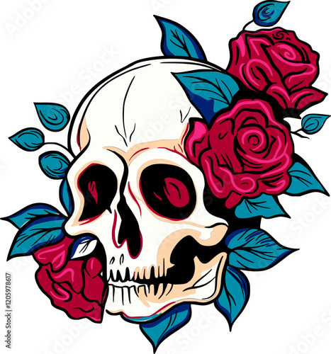 Cinco de Mayo Day of the dead skull vector with roses, detailed elegant design for tattoo or Mexican holiday decor