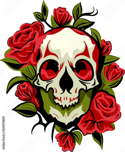 Cinco de Mayo Day of the dead skull vector with roses, detailed elegant design for tattoo or Mexican holiday decor