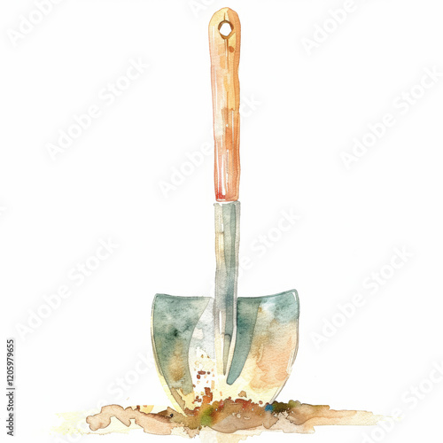 Watercolor Shovel Illustration Gardening and Nature Art Scene