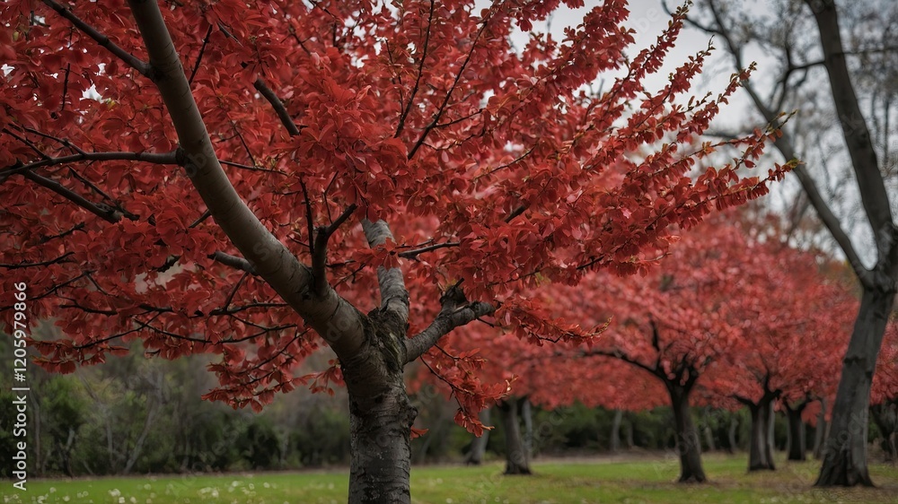 Naklejka premium cherry tree branches - red leaves