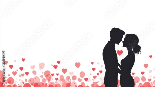 Wallpaper Mural Romantic Couple Embrace with Hearts Background Torontodigital.ca