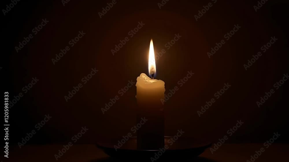 A single candle flickering in a dark room A single candle flickering in a dark room