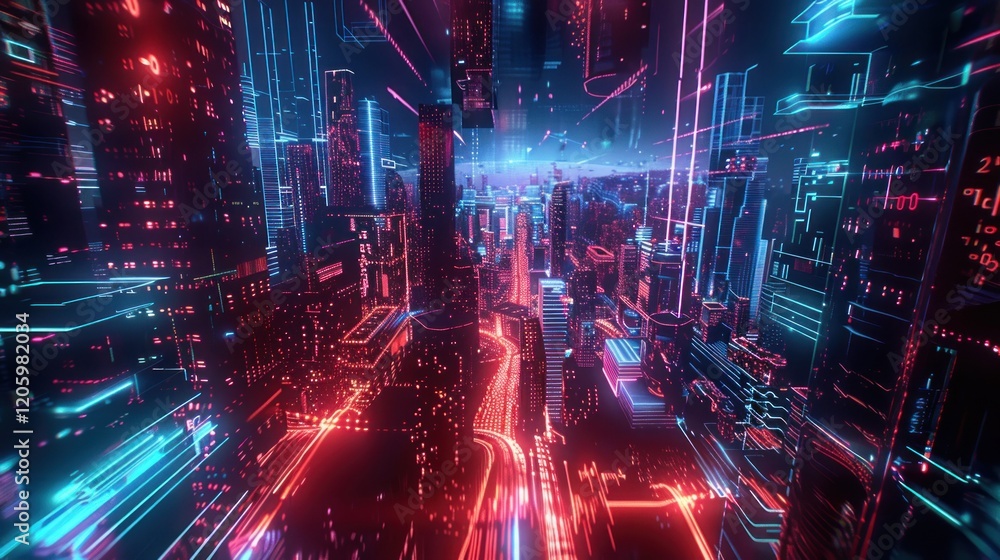 Cyberpunk Cityscape: Neon Lights and Digital Architecture Cyberpunk Cityscape: Neon Lights and Digital Architecture