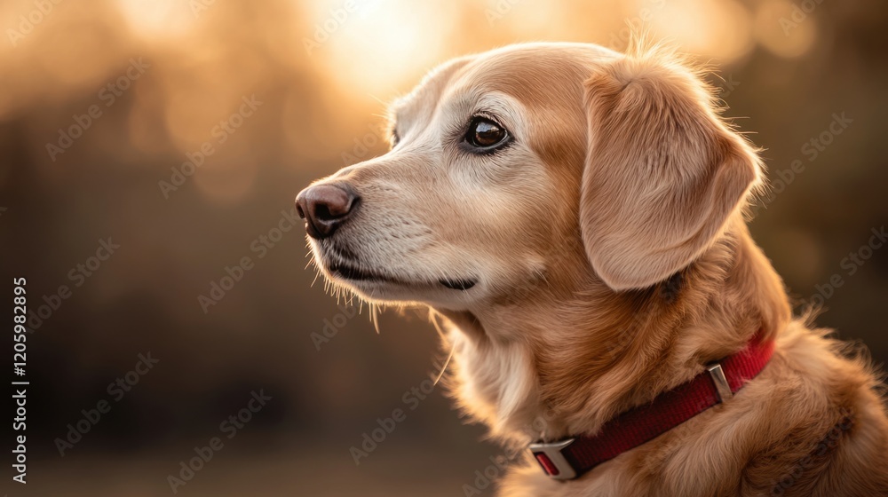 Portrait of a golden retriever dog in the sunset light. Portrait of a golden retriever dog in the sunset light.