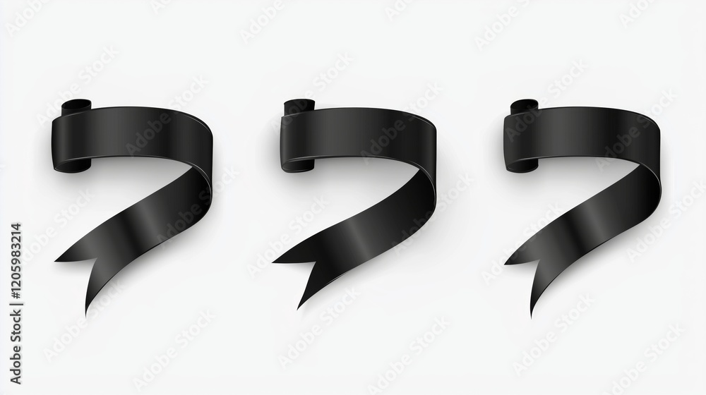 Set of black ribbon labels on a white background. Set of black ribbon labels on a white background.