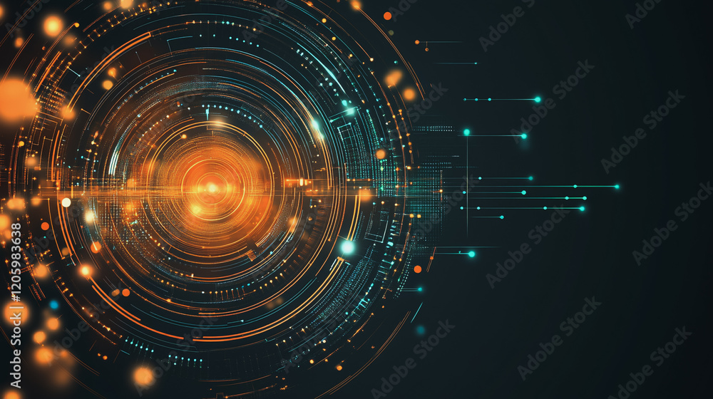 Abstract black background with Colorful circle lines. Digital future technology . Abstract business connection of lines from nodes innovation of communication in the network. Abstract black background with Colorful circle lines. Digital future technology . Abstract business connection of lines from nodes innovation of communication in the network.
