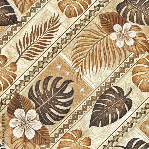Tropical Beige and Brown Leaf Pattern Seamless Texture Exotic Floral Design Nature Inspired