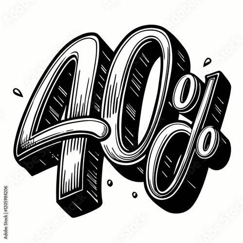 Retro 40% Off Discount Illustration with Bold Hand Drawn Typography