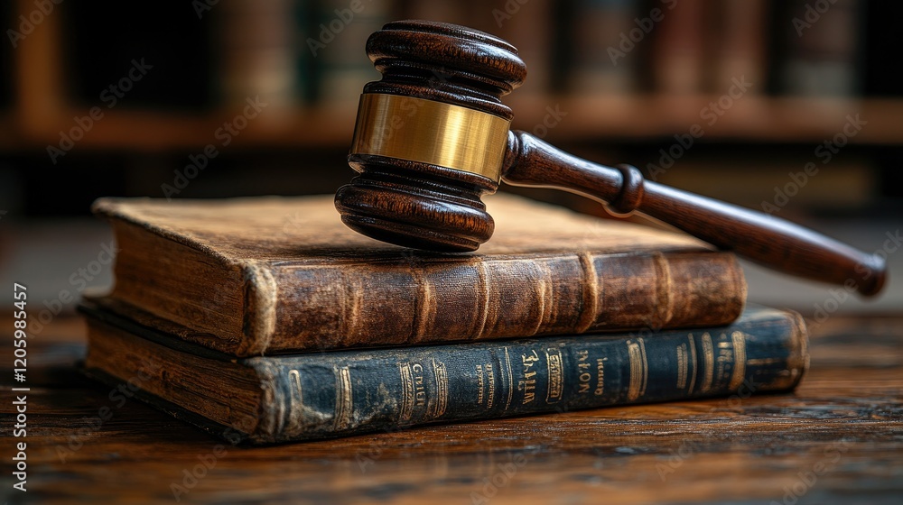 A gavel rests on two stacked antique law books, symbolizing justice and legal proceedings. A gavel rests on two stacked antique law books, symbolizing justice and legal proceedings.