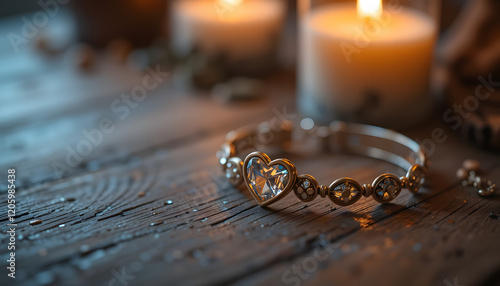 Wallpaper Mural Heart-shaped gemstone bracelet on wood Torontodigital.ca