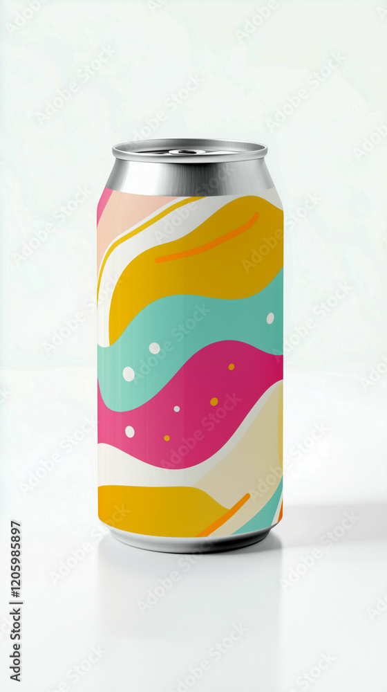 Fototapeta premium Colorful soda can with abstract design captured in bright light perfect for summer refreshment