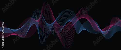 Abstract flowing dynamic colorful wave line isolated on dark background for concept of AI technology, digital, communication, 5G, science, music