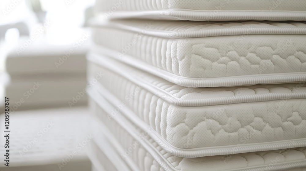 Close-up view of high-quality mattresses for ultimate comfort and support Close-up view of high-quality mattresses for ultimate comfort and support