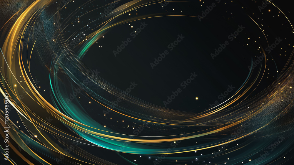 Obraz premium Abstract black background with Colorful circle lines. Digital future technology . Abstract business connection of lines from nodes innovation of communication in the network.