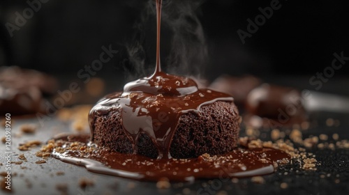 Decadent chocolate lava cake with oozing chocolate.