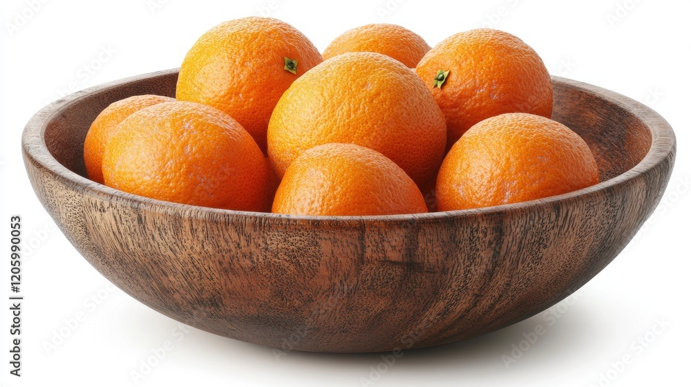 Fresh Oranges in Wooden Bowl on White Background for Healthy Lifestyle Fresh Oranges in Wooden Bowl on White Background for Healthy Lifestyle
