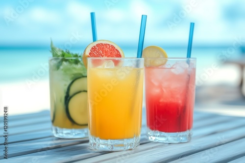 Wallpaper Mural Refreshing summer cocktails on a beachside table Torontodigital.ca