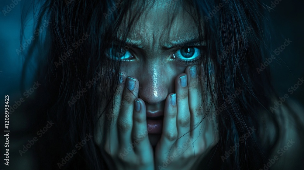 A woman in distress with her face covered, symbolizing the struggles of abuse, fear, and trauma. Ideal for awareness campaigns, human rights, and advocacy content.