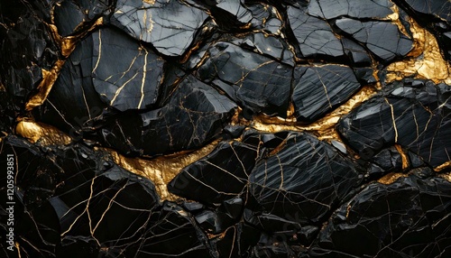 Obraz na płótnie black rock with veins of gold w salonie