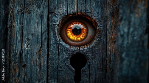 Wallpaper Mural A glowing amber eye peers through a keyhole. Torontodigital.ca