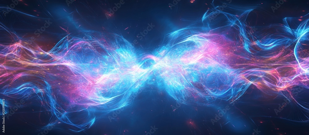 Obraz premium Electric blue and pink abstract digital pattern with flowing light and particle effect