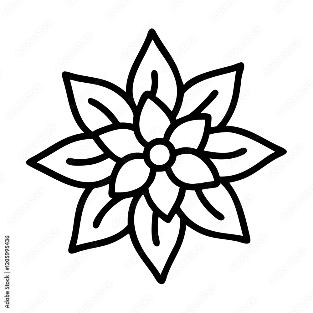 poinsettia christmas icon, poinsettia christmas line art - simple line art of poinsettia christmas, perfect for poinsettia christmas logos and icons