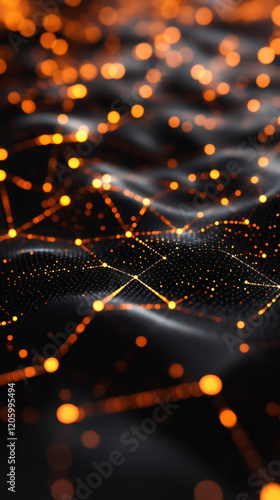 Plexus network connecting glowing dots creating a futuristic technological background with bokeh effect