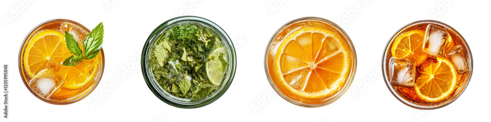 Collection of alcohol-free and Alcoholic drink cocktails in glass isolated on transparent or white background. Top view Collection of alcohol-free and Alcoholic drink cocktails in glass isolated on transparent or white background. Top view