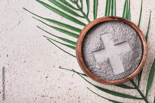 Billede på lærred Ash wednesday background with cross in ashes and palm leaf