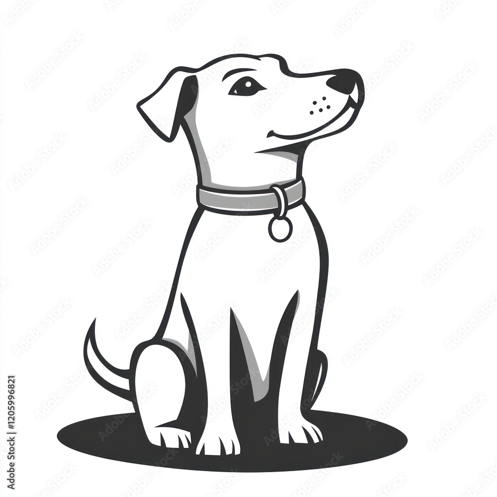 Obraz premium Happy dog sitting, gray background, pet portrait, website icon