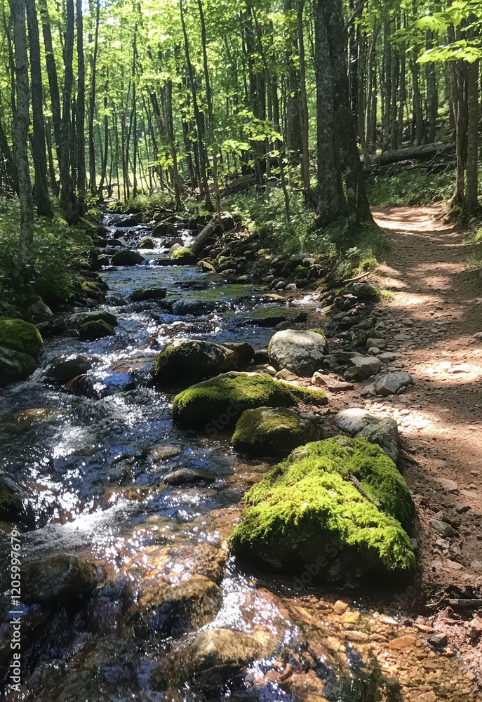 Serene Forest Creek with Mossy Rocks