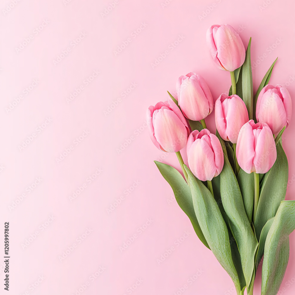 A bouquet of fresh pink tulips, creating an elegant and harmonious composition. A bouquet of fresh pink tulips, creating an elegant and harmonious composition.
