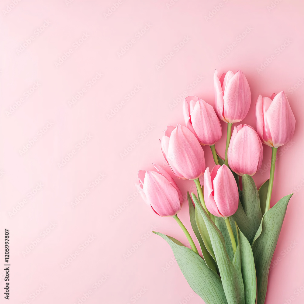 Obraz premium A bouquet of fresh pink tulips, creating an elegant and harmonious composition.