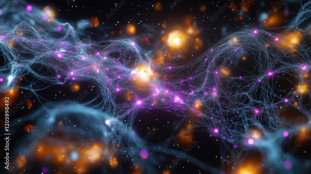 Obraz premium Colorful cosmic web with galaxies.