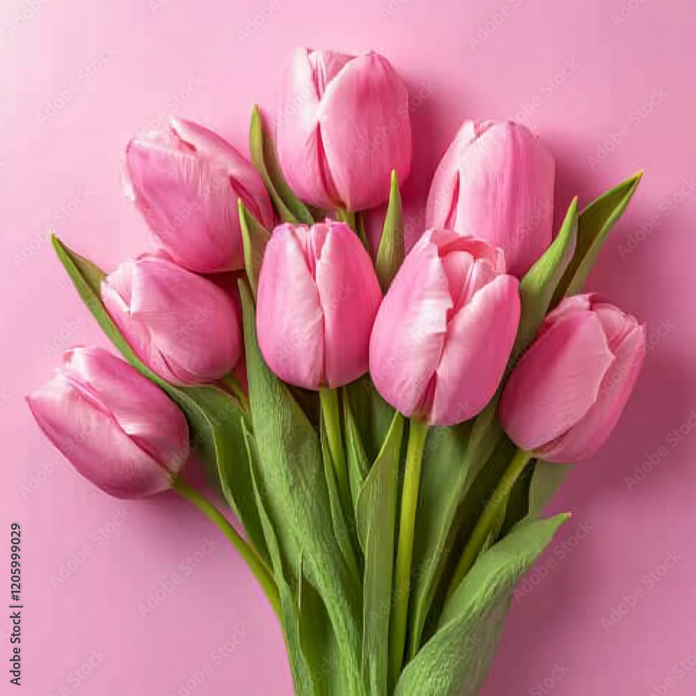 A bouquet of fresh pink tulips, creating an elegant and harmonious composition. A bouquet of fresh pink tulips, creating an elegant and harmonious composition.
