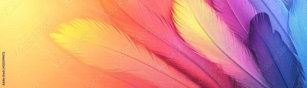 Fototapeta premium Vibrant Colorful Feathers on a Soft Background in Gradients