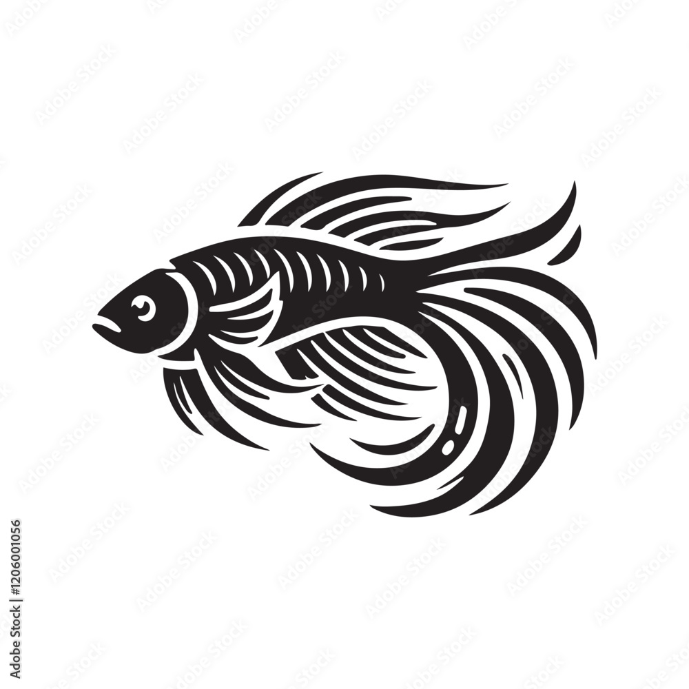 Fototapeta premium Black Color Fish silhouette design Vector Illustration, Solid White Background (2).eps